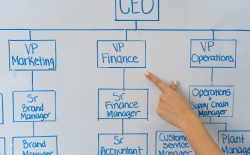 Finger pointing to org chart
